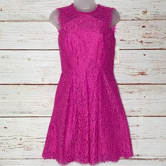 NWT Shoshanna Paris Lace Fit and Flare Dress in Hot Pink Sz 2